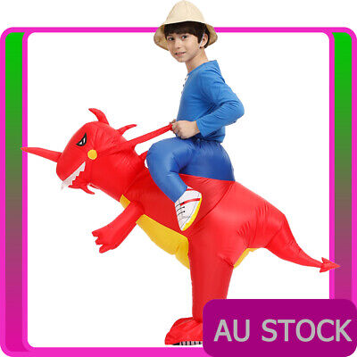 Child Dinosaur Red Rider Costume Ride Zoo Inflatable T-Rex Kids Carry Me Blow Up