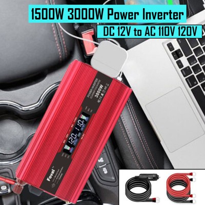1500W 3000W DC12V to AC110V LCD Modified Sine Wave Inverter Converter 2USB 2AC