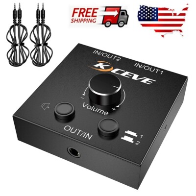 Mini Audio Switcher 3.5mm Stereo Audio Selector for Speaker PC with Mute Button