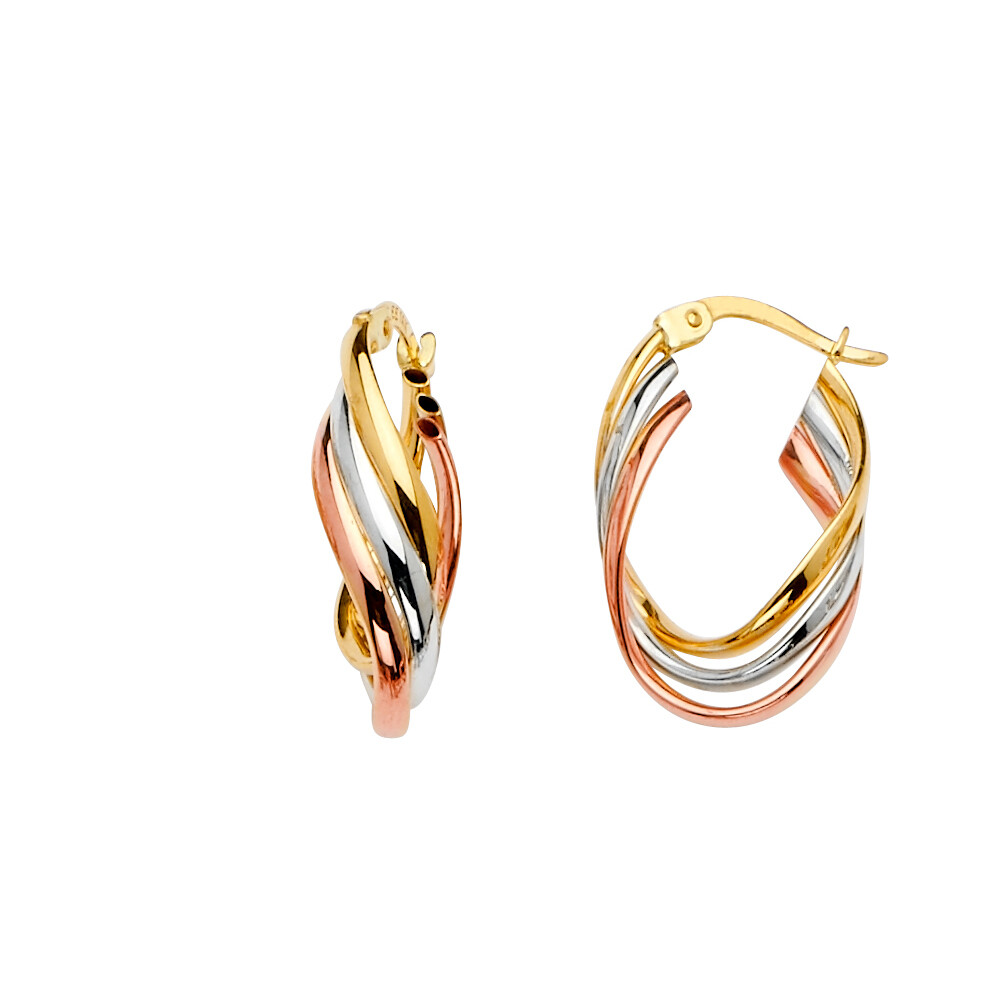 Pre-owned Tgdj 14k Tri Color Gold Hoop Earrings For Women Diameter - 23 Mm