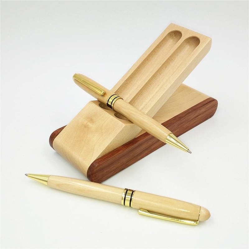 Best Wooden Gift Gel Ballpoint Pen Set of 2 with Wooden Foldable Display Box Cas