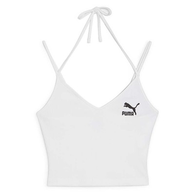 Женская майка с круглым вырезом и логотипом Puma Classics в рубчик, белая повседневная спортивная майка 624