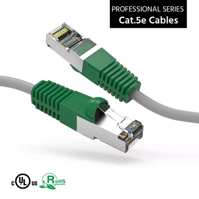50Ft Cat.5E Shielded Crossover Cable Gray Wire/Green Boot Great for Xbox & 360