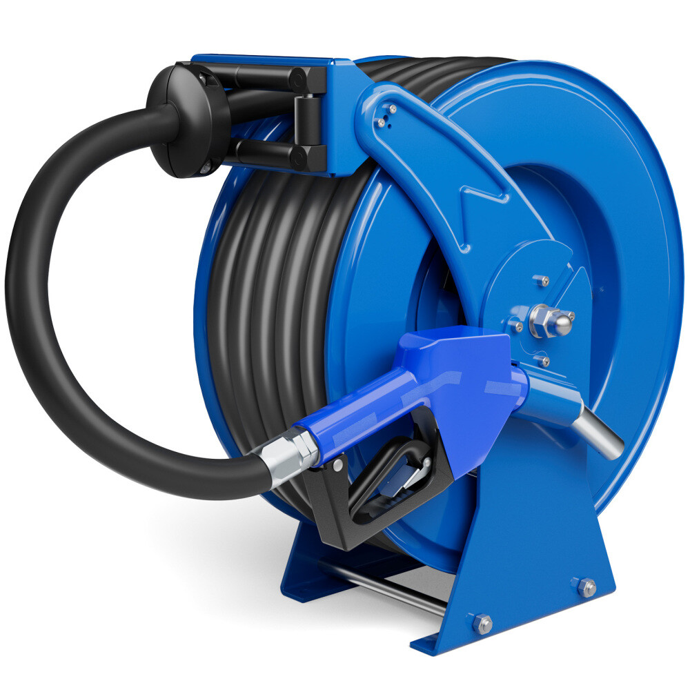 Fuel Hose Reel Retractable with Fueling Nozzle, 3/4" x 50" Heavy Duty Steel Reel