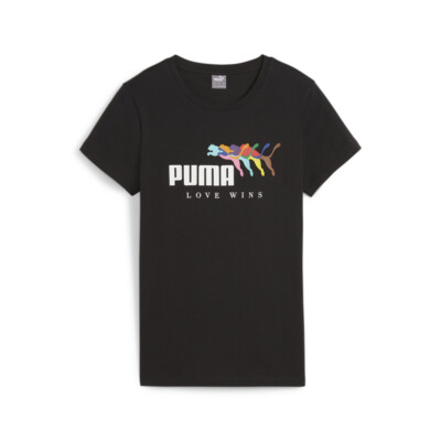 Женская черная футболка с круглым вырезом и коротким рукавом Puma Essential Love Wins с графическим принтом Cas