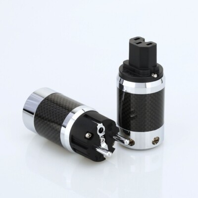 1 Pair IEC-C13 Connector HIFI Rhodium Plated Carbon Fiber EU SCHUKO Power Plug