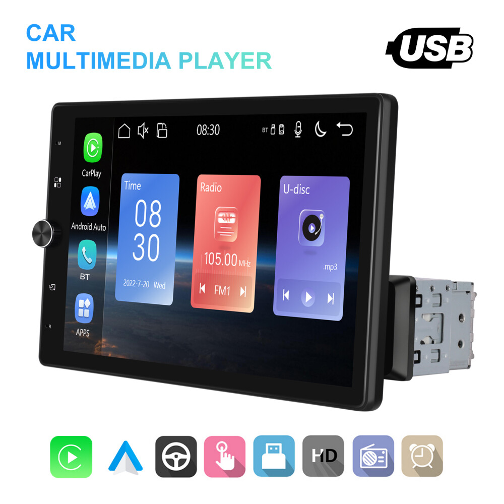 Single 1 DIN Rotatable 10.4" Touch Screen Car Stereo Radio GPS Carplay WIFI BT