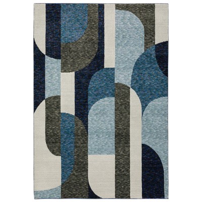Blue Geometric Synthetics Angular Vintage Modern STR03 - Aprx 3' 3'' x 5' 2''