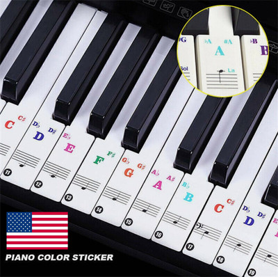 Transparent Colorful Piano Keyboard Stickers Note For 88/61/49/37 Keys Beginner