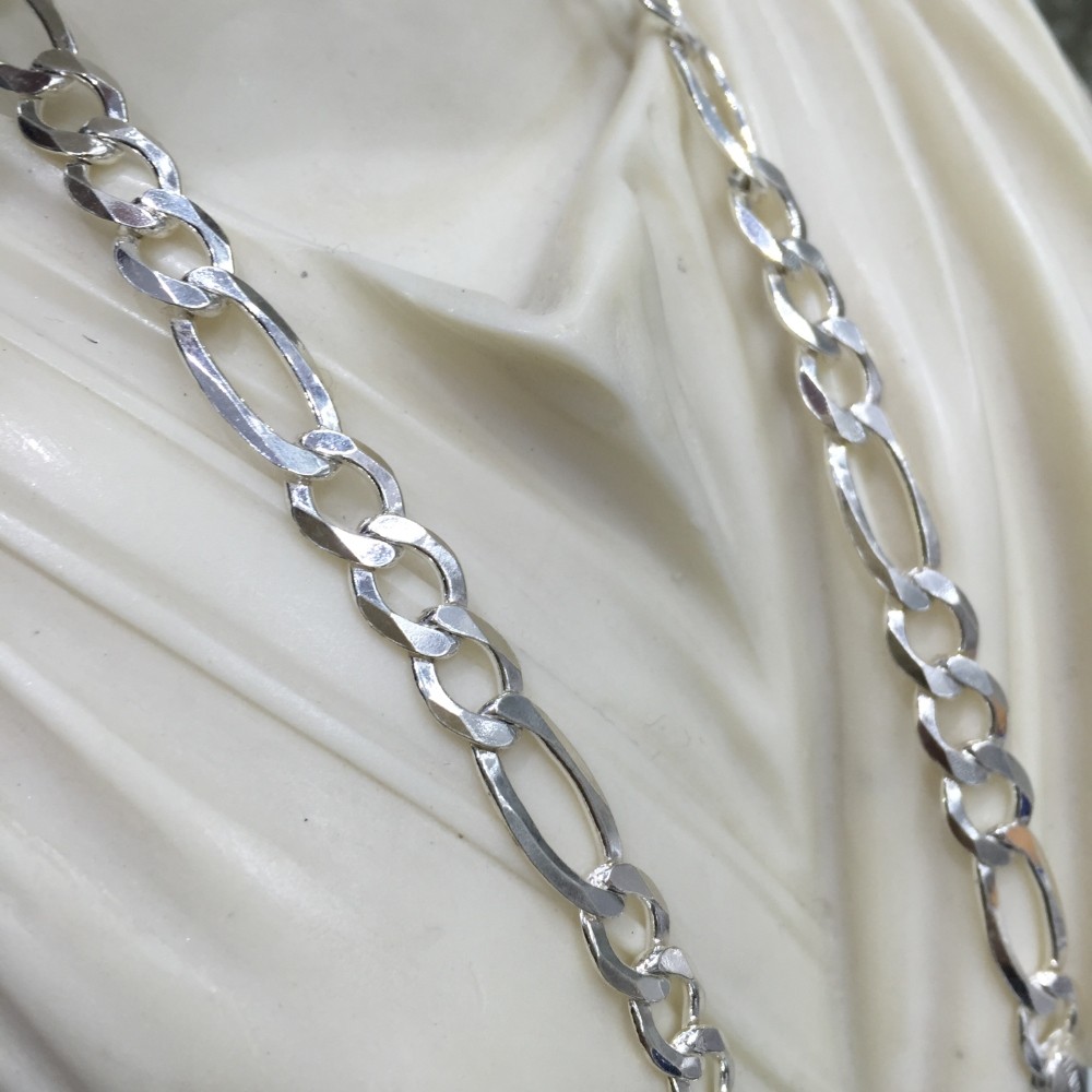 Pre-owned Handmade Real Mens Figaro Link Chain Necklace 11mm 126gr 28inch 925 Silver Sterling