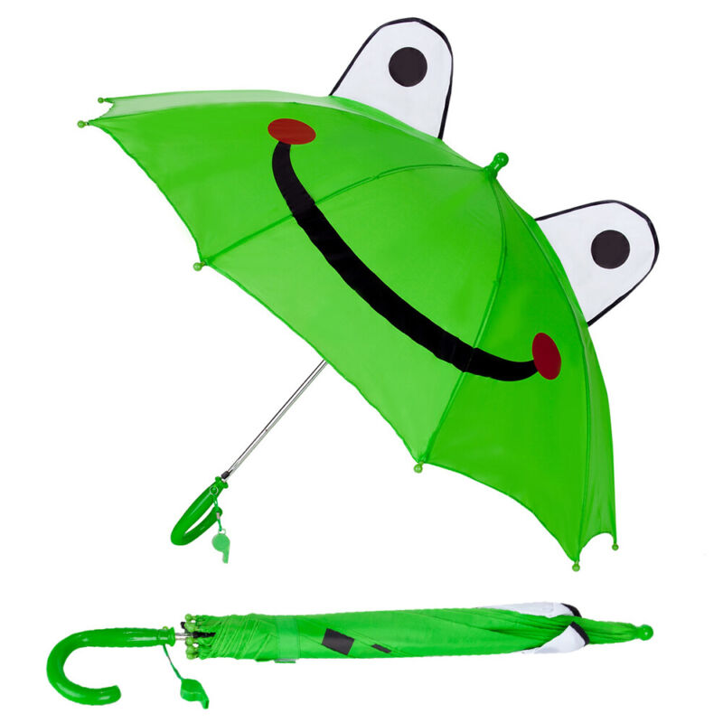 Kids Boys Girls Lovely 3D Green Frog Sun Rain Anti-UV Windproof Pop-up Umbrella