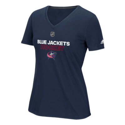 Columbus Blue Jackets NHL Adidas Women's Navy Ice Climalite V-Neck T-Shirt
