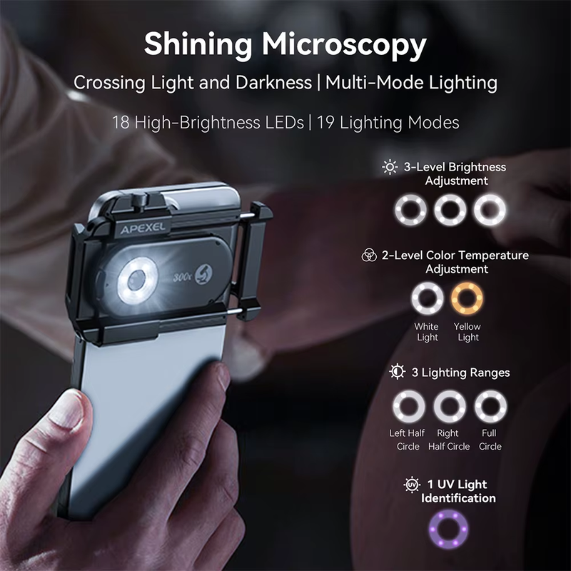 APEXEL New Upgraded 300X Microscope Lens Mobile Phone Camera Lens Kit Mini Macro