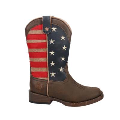 

Roper American Patriotic Square Toe Cowboy Youth Boys Brown Casual Boots 09-018, Коричневый, Roper American Patriotic Square Toe Cowboy Youth