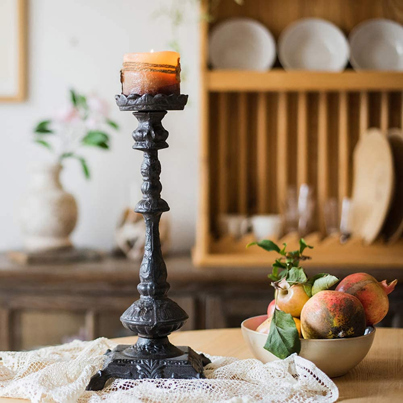 Heavy Duty Cast Iron Candlestick Holders - Handcrafted Vintage Candelabra - 37Cm