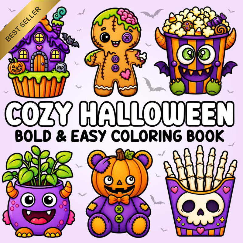 Cozy Halloween Bold and Easy Coloring Book: 50 Spooky Cute Pages Featuring Creep