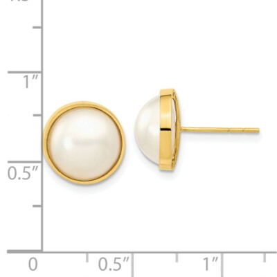 Pre-owned Skyjewelers Real 14k Yellow Gold 9-10mm White Freshwater Cultured Mabe Pearl Post Earrings