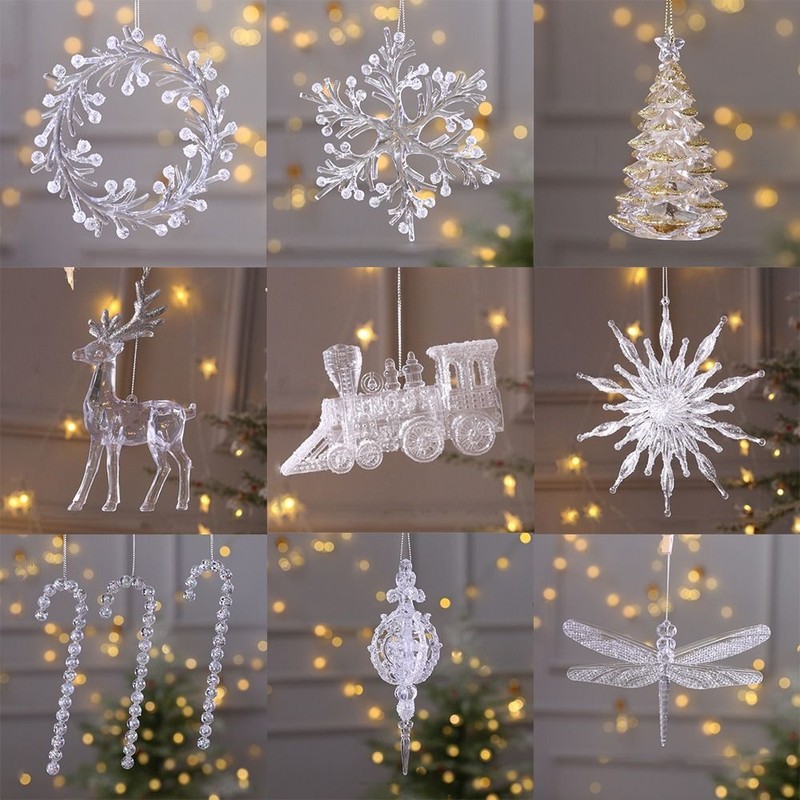 2PCS DIY Christmas Tree Ornaments Snowflake Crystal Hanging  Merry
