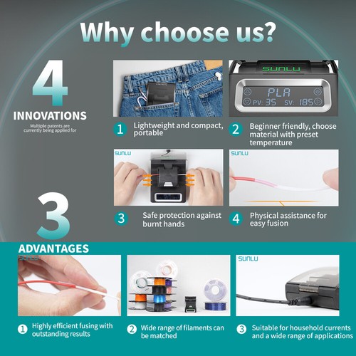 SUNLU FC01 1.75mm Filament Connector PETG PLA PA Easy to Use 200PCS PTFE Sleeve