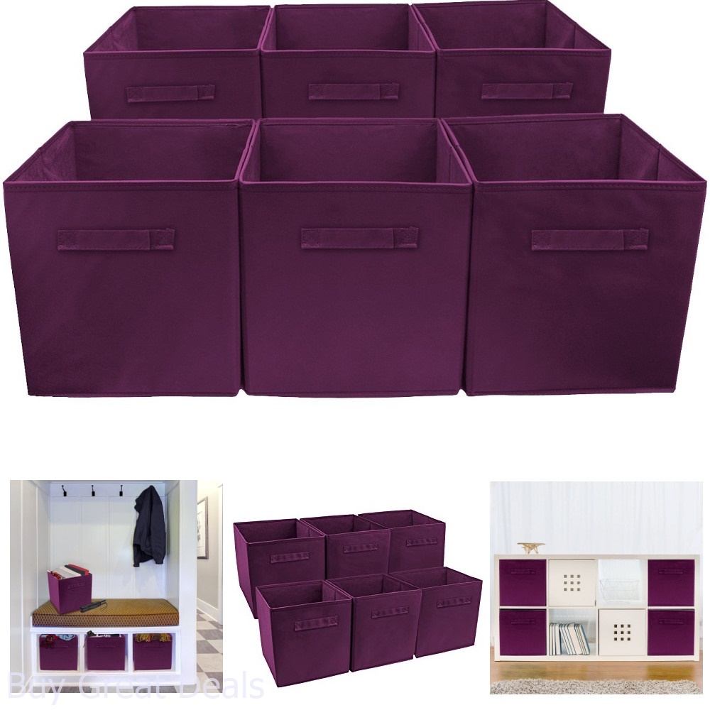 New 6 Pack Purple Foldable Storage Cube Basket Bin Collapsible