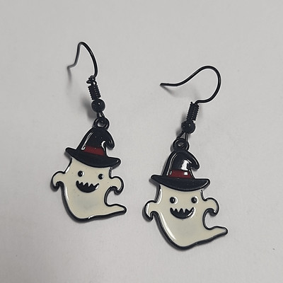 Halloween Ghost with Hat Fish Hook Earrings Nickel Free Approx 1/2 X1 