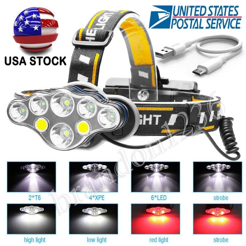 Details about / Bright Light USB Rechargeable 350000LM COB Headlamp Headlight 8Modes LED Torch