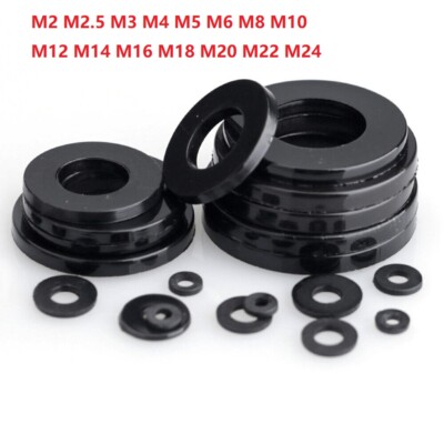 BLACK NYLON PLASTIC FLAT WASHERS FOR SCREWS BOLTS PREMIUM FENDER WASHERS M2-M24