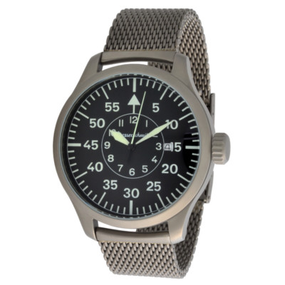 Pre-owned Messerschmitt Xl Quartz Aviator Watch Me47xl-milanaise 5atm Swiss Ronda 515