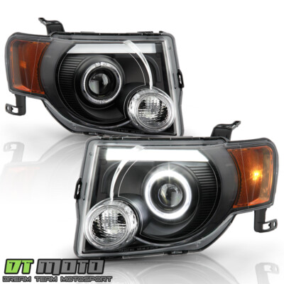 2008-2012 Ford Escape SUV Black LED Tube Halo Projector Headlights Headlamps Set