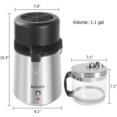 ROVSUN 1.1 Gallon/4L Water Distiller Purifier Machine Countertop Stainless Steel