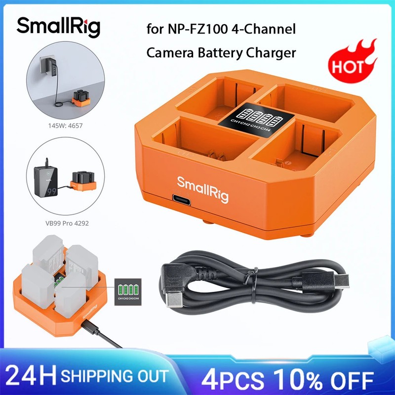 for NP-FZ100 4-Channel Camera Battery Charger w 60W Fast Charging, LED Display 4