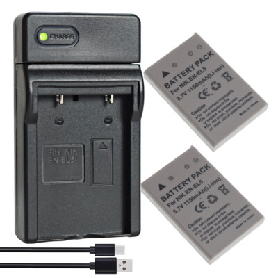 2x EN-EL5 Battery &Charger For Nikon Coolpix P530 P520 P510 P100 P500 P5100 P90