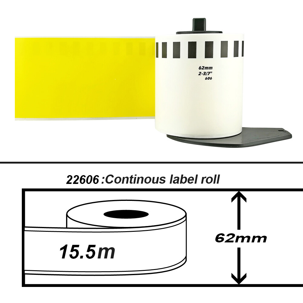 zu Brother DK22606 62mm x 15,24m endlos gelb 1x Wechselhalter 10x Label komp zu Brother DK22606 62mm x 15,24m endlos gelb 1x Wechselhalter 10x Label komp