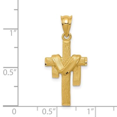 Pre-owned Diamond2deal 14k Yellow Gold Satin Draped Cross Pendant 1.66g L-30mm W- 13mm
