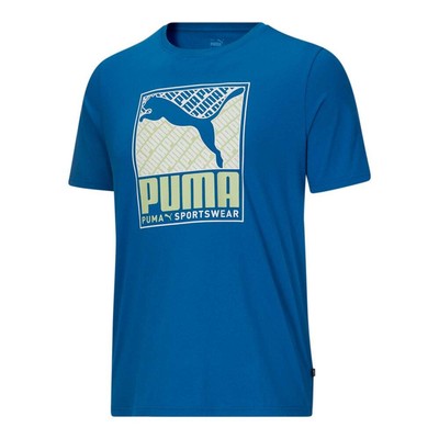 Футболка Puma Crosswise Box Logo с круглым вырезом и короткими рукавами, большая мужская синяя повседневная футболка