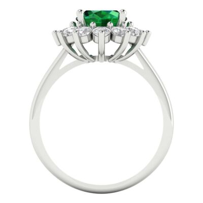 Pre-owned Pucci 2.36 Oval Halo Simulated Emerald Classic Bridal Statement Ring 14k White Gold