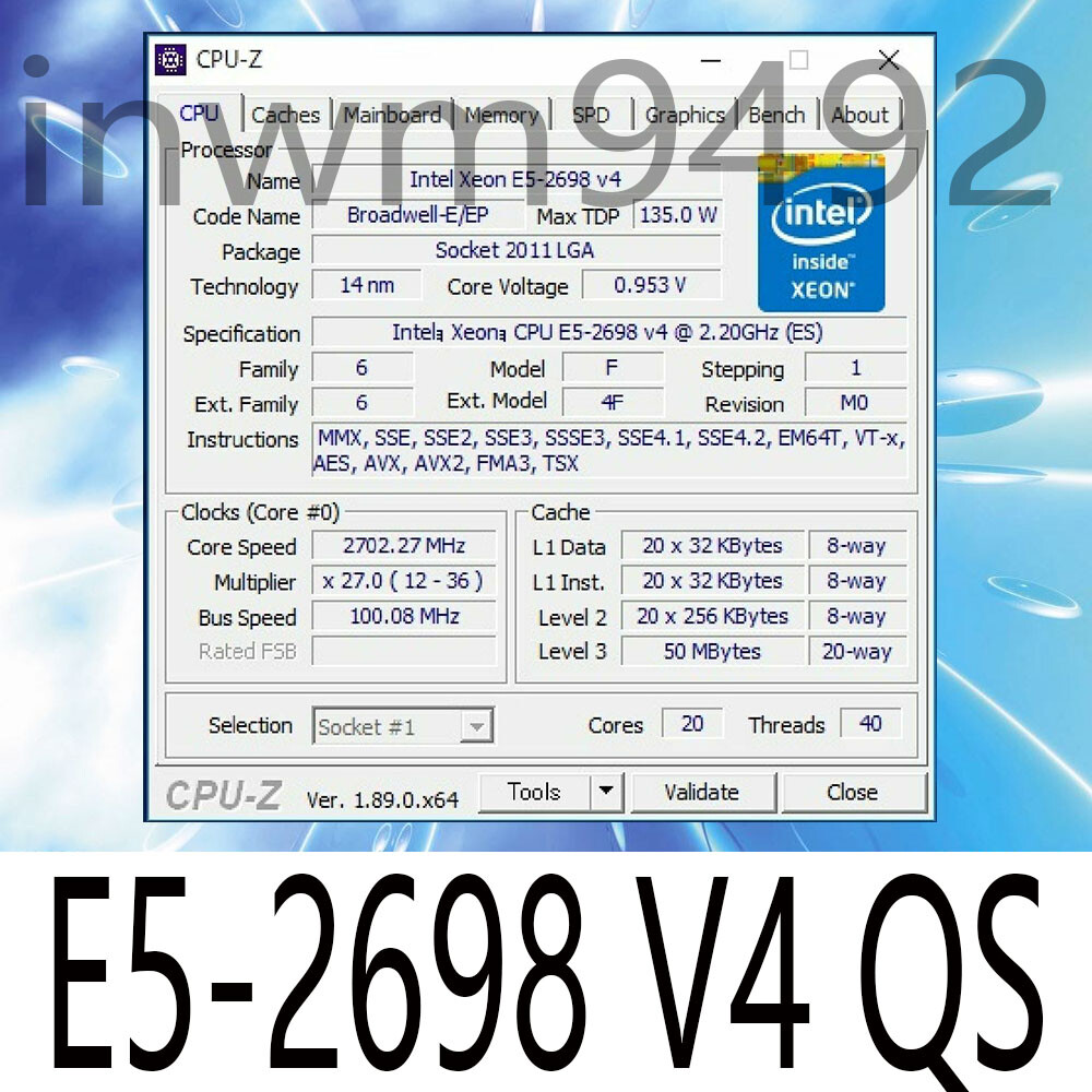 Intel Xeon e5-2698 v4 QS 2.2ghz 20-Core 135w lga2011-3 CPU