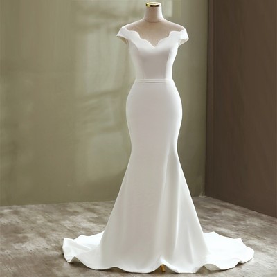 2024New Bride Slim Fashion Simple Satin Mermaid Wedding Dress Dress Hot