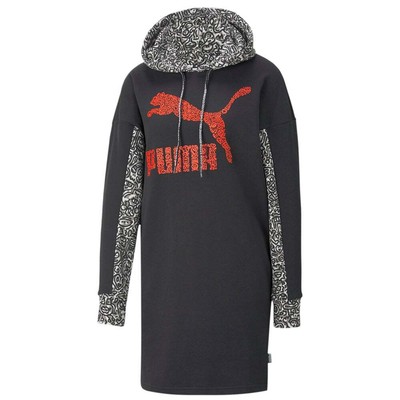 Платье с капюшоном с длинным рукавом Puma X Mr Doodle Женское Черное Повседневное 598686-01