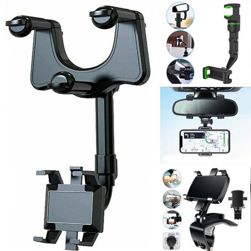 360° Mirror Car Phone Holder Telescopic Rotatable Retractable Rearview Cradle