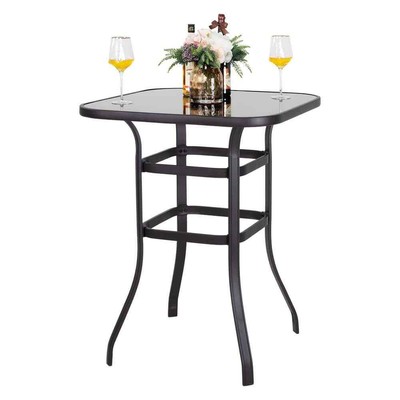 Nuu Garden Outdoor Bistro Table Glass Top Square Durable Weather-Resistant Black