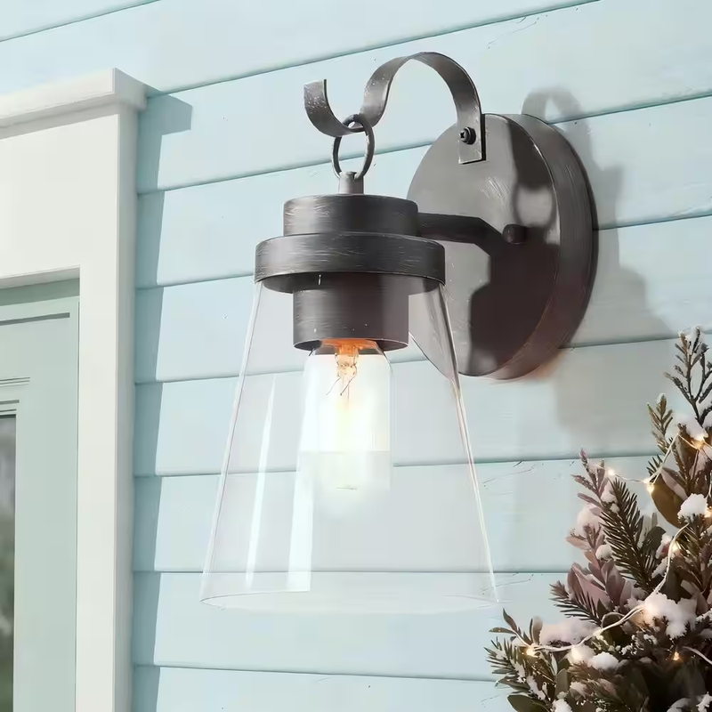 LNC Outdoor Wall Light Lantern Sconce Brushed Gray Clear Glass Porch Patio Lamp
