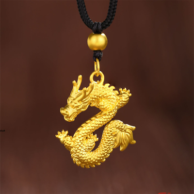 1pcs Pure 999 24K Yellow Gold Women Lucky Dragon Pendant Necklace 1 1.2g