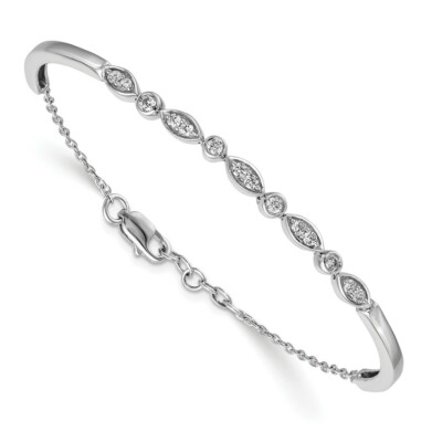 Pre-owned Skyjewelers Real 14kt White Gold Diamond Bangle Chain Bracelet; 6.75 Inch; Lobster Clasp
