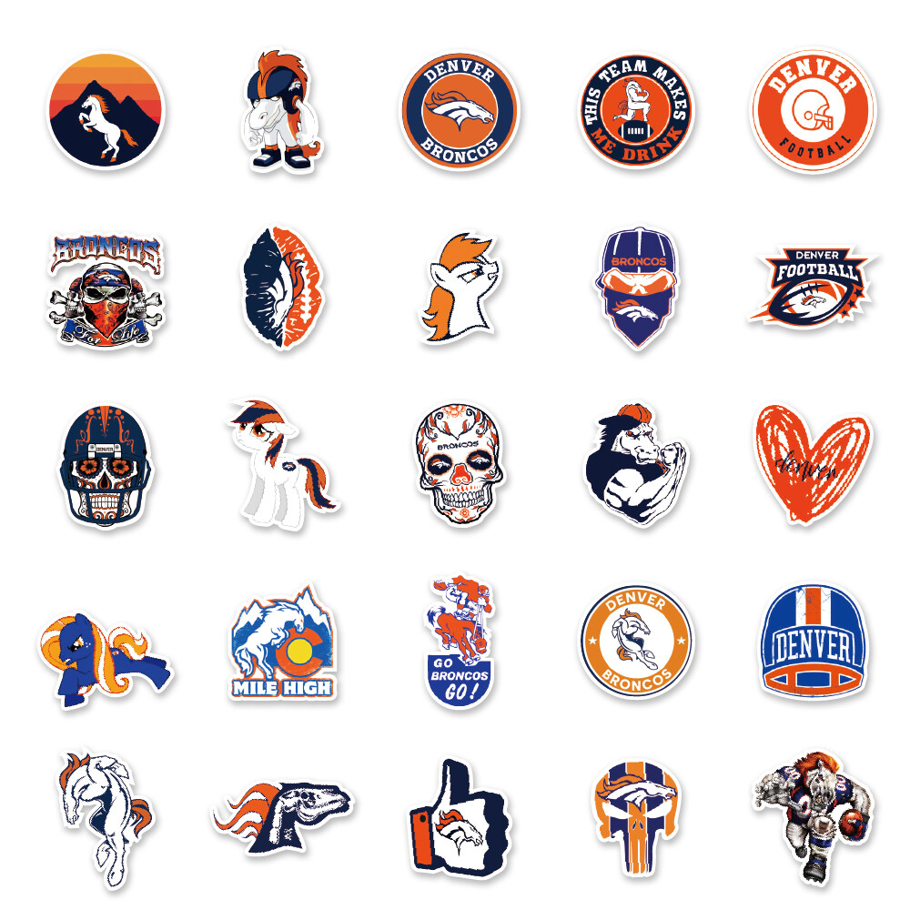 50 Pcs Stickers Denver Broncos NFL Sports Luggage Skateboard Phone Laptop Vinyl