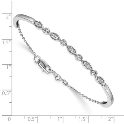 Pre-owned Skyjewelers Real 14kt White Gold Diamond Bangle Chain Bracelet; 6.75 Inch; Lobster Clasp