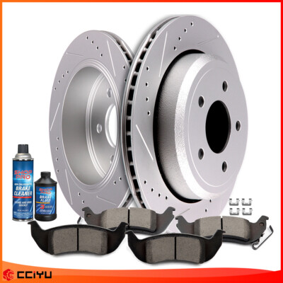 For Ford Crown 2003-2011 Rear Drilled & Slotted Brake Rotors Disc + Ceramic Pads