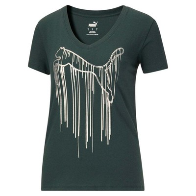

Футболка Puma Faded Cat Graphic с v-образным вырезом женские зеленые повседневные топы 586121-80, Зеленый