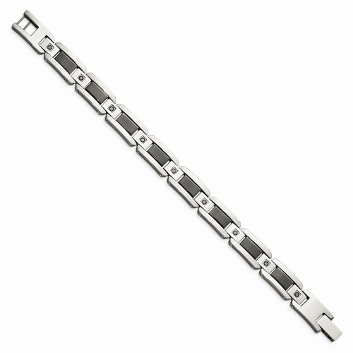 Pre-owned Chisel Stainless Steel Black Enamel & Black Diamonds 8.75in Bracelet