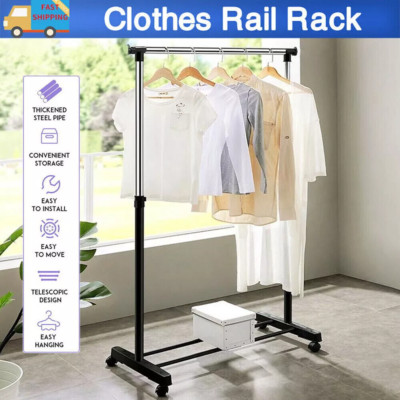 Heavy Duty Single Rail Clothes Hanging Rack- Adjustable Laundry Display Stand UK